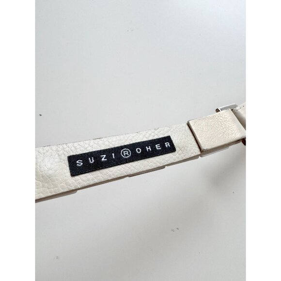 SUZI ROHER Ivory Cream Grey Pyramid Stud Leather Elastic Stretch Belt, One Size - Picture 8 of 9